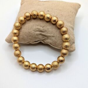 Classic Bracelet Metal Gold Tone Textured Ball Bead Stretch Heavy